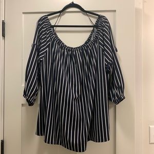 Off-the-Shoulder Navy striped Shirt